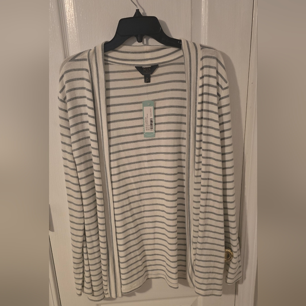 Striped White and Gray Cardigan